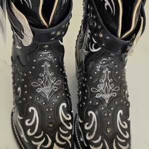 J.B. Dillon Black Boots with White Embroidery